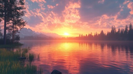 Obraz premium Sunset on the lake