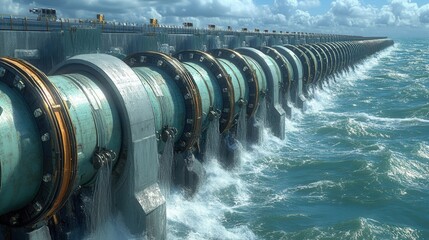 Fototapeta premium A powerful tidal energy station harnessing ocean waves, showcasing innovative technology in sustainable energy production.