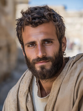portrait de J&eacute;sus de Nazareth souriant.
