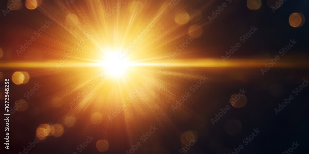 Poster a bright, golden light source with rays and bokeh