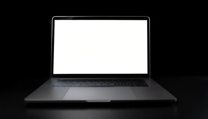 Laptop with white screen, isolated on a dark black