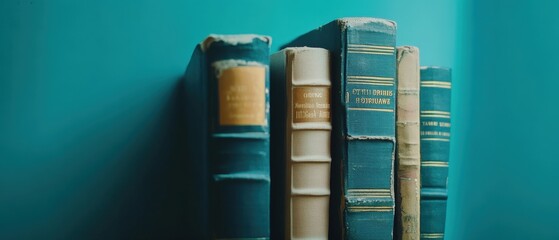 Naklejka premium Vintage books on a turquoise background
