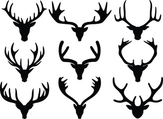 Naklejka premium Collection of different deer antlers silhouettes vector illustration