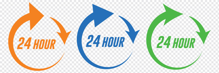 24 hour service icon. 24 hours icon. 24 hours order execution or delivery service icon. 24 hours icon flat style on a white background.