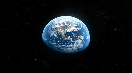 Earth planet view from space with dark background and luminous atmosphere