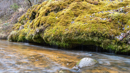 The Staburags cliff of Rauna. Waterfall at City Rauna, Latvia. Unique nature object.