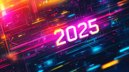 Fototapeta premium 2025 wallpaper in futuristic abstract design with layered geometric shapes vibrant neon colors 2025