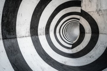 Striking black and white abstract tunnel pattern