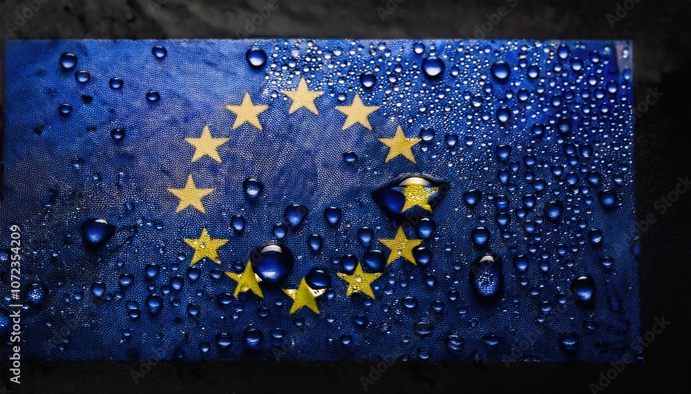 Poster european union flag with water droplets,symbolizing unity