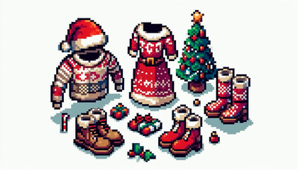 christmas themed 8bit pixel art illustration of an outfit