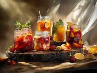 Refreshing summer fruit infused drinks in mason jars