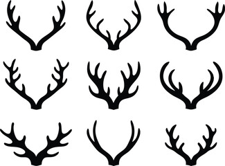 Collection of different deer antlers silhouettes vector illustration