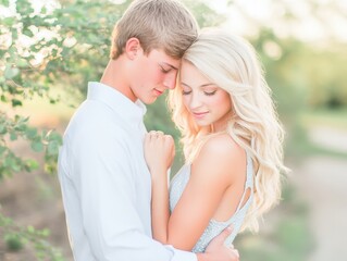 Fototapeta premium Romantic couple embracing in nature