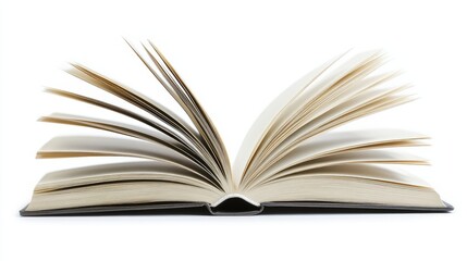 Open book with pages spread out on a white background