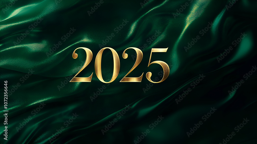 Fototapete 2025 wallpaper in high end emerald and gold gradient 2025 in luxurious gold font with soft glow slee