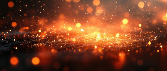 Obraz premium Abstract background with bokeh lights, blurred and glowing with gold and orange colors.