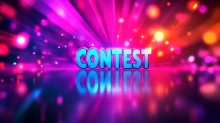 Contest Announcement: A vibrant and dynamic 3D rendering of the word "CONTEST" set against a radiant backdrop of colorful lights and glowing effects.