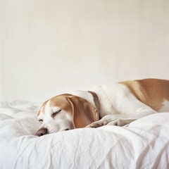 Fototapeta premium Adorable dog sleeping peacefully on a cozy bed