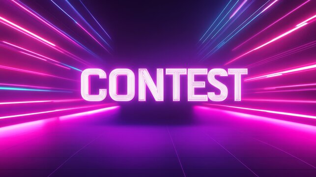 Neon Contest Announcement:  Dynamic and vibrant neon lights streak across a dark background, spotlighting the word "CONTEST" in bold, white lettering.