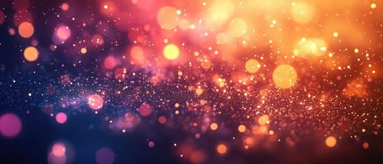Abstract bokeh background with vibrant red, orange, and yellow lights and glitter.