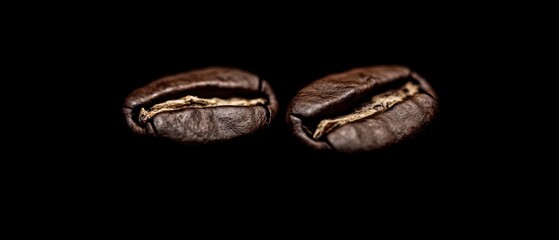 Obraz premium Close-up of dark roasted coffee beans against a black background