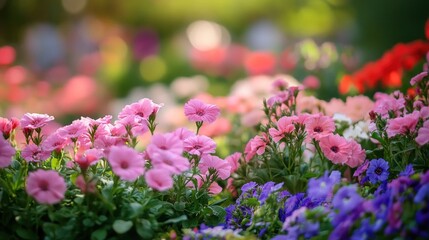 A Close Up of a Field of Pink and Purple Flowers