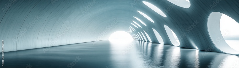Poster an abstract view of a modern architectural tunnel, illuminated with soft light. perfect for showcasi