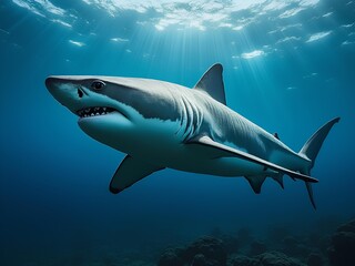 Fototapeta premium Shark swimming in the blue ocean