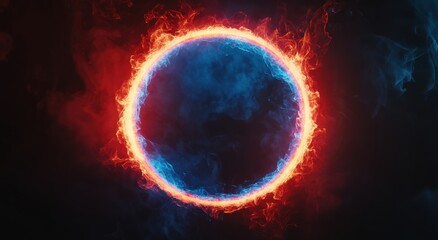 Abstract Red and Blue Glowing Ring Frame on Black Background