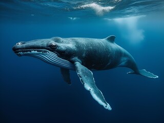 Obraz premium Whale swimming in the blue ocean