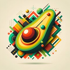 Obraz premium Colorful abstract avocado illustration with geometric shapes and vibrant colors in modern design