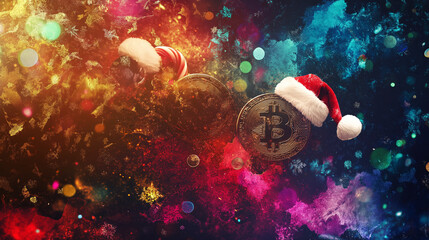 Abstract Christmas Splash Art with Bitcoin and Ethereum