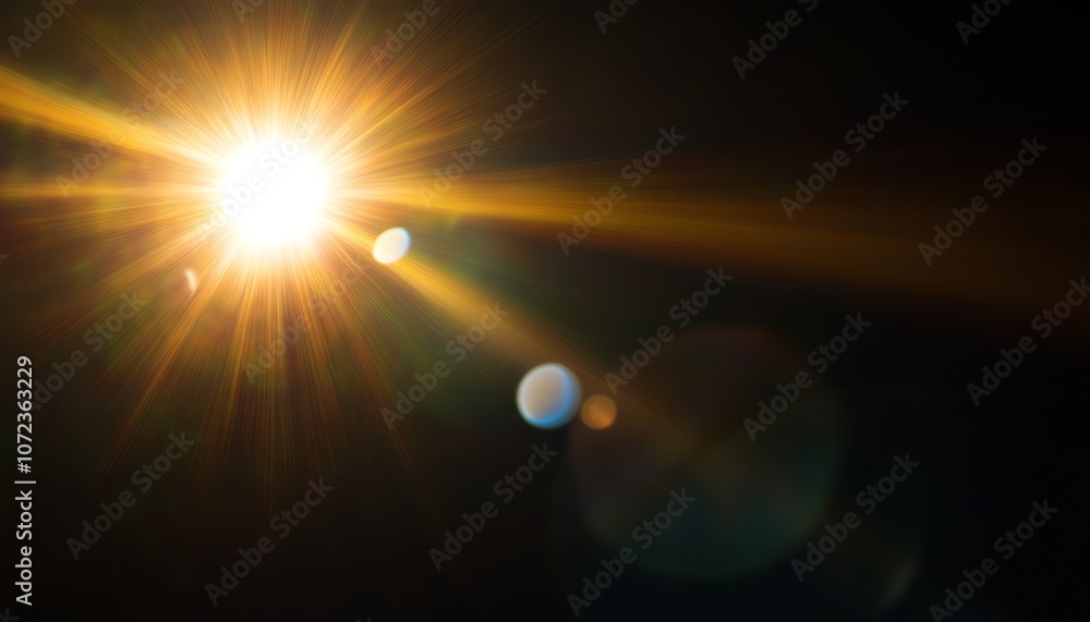 Poster bright light source with lens flare and rays