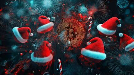Abstract Christmas Art with Bitcoin and Ethereum Motifs