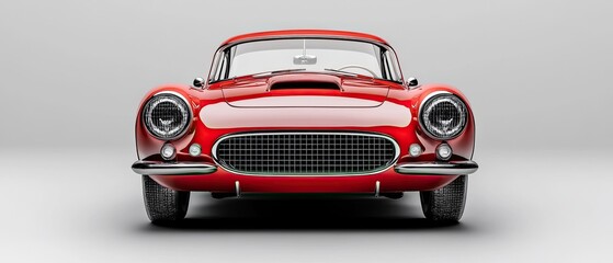 Red classic sports car with a chrome grille and headlights.