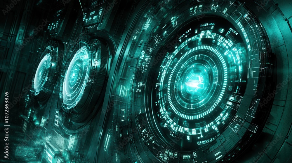 Poster futuristic digital interface with glowing elements, representing advanced technology and innovation 