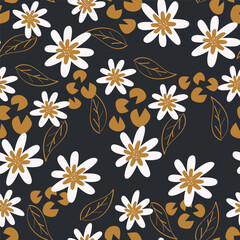 Cute feminine watercolor seamless pattern with wildflowers.hand drawn