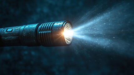 A flashlight emitting light in a dark environment.