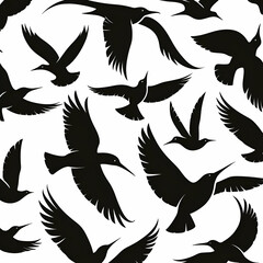 Obraz premium Flying birds silhouettes on white background. Vector illustration. isolated bird flying. tattoo and wallpaper background design.