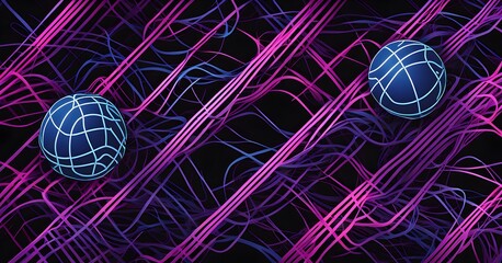 Naklejka premium abstract composition of flowing data patterns and sports equipment silhouettes in neon hues, representing AI-driven sports insights
