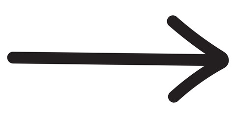 Black long arrow pointing to the left. Straight long arrow icon, right thin line, blue cursor, horizontal element, thick pointer vector long arrow icon isolated on white background.