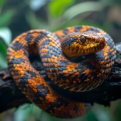 Fototapeta premium Reptile coiled around branch in forest
