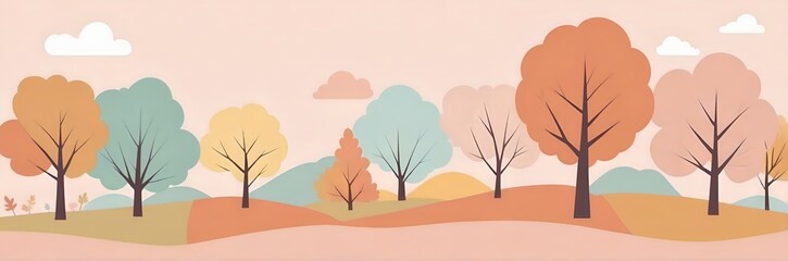Illustration of a forest in autumn. background of colorful wood with space for text