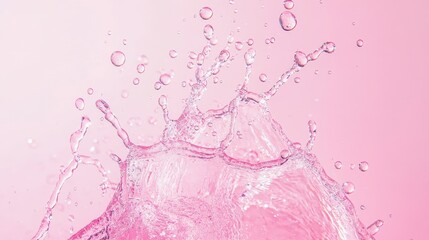 Splashing pink water with bubbles and droplets