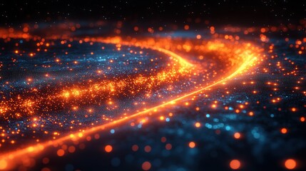 Obraz premium Abstract representation of glowing particles in a cosmic landscape.