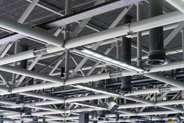 Modern steel roof structure with ventilation ducts
