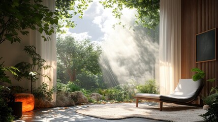 Fototapeta premium A picture of a tent in a garden house, capturing the sky with clouds. Generative AI