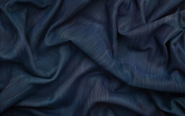 Fototapeta premium Closeup of classic dark blue tight denim jeans fabric texture background. Detailed urban cloth pattern, 90s, nostalgia, vintage grunge material surface, soft folds, modern fashion textile