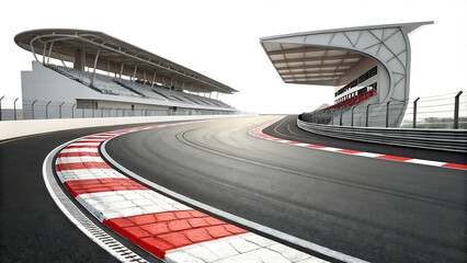 Empty Race Track with Modern Grandstand isolated on white background as transparent. PNG. AI GENERATED