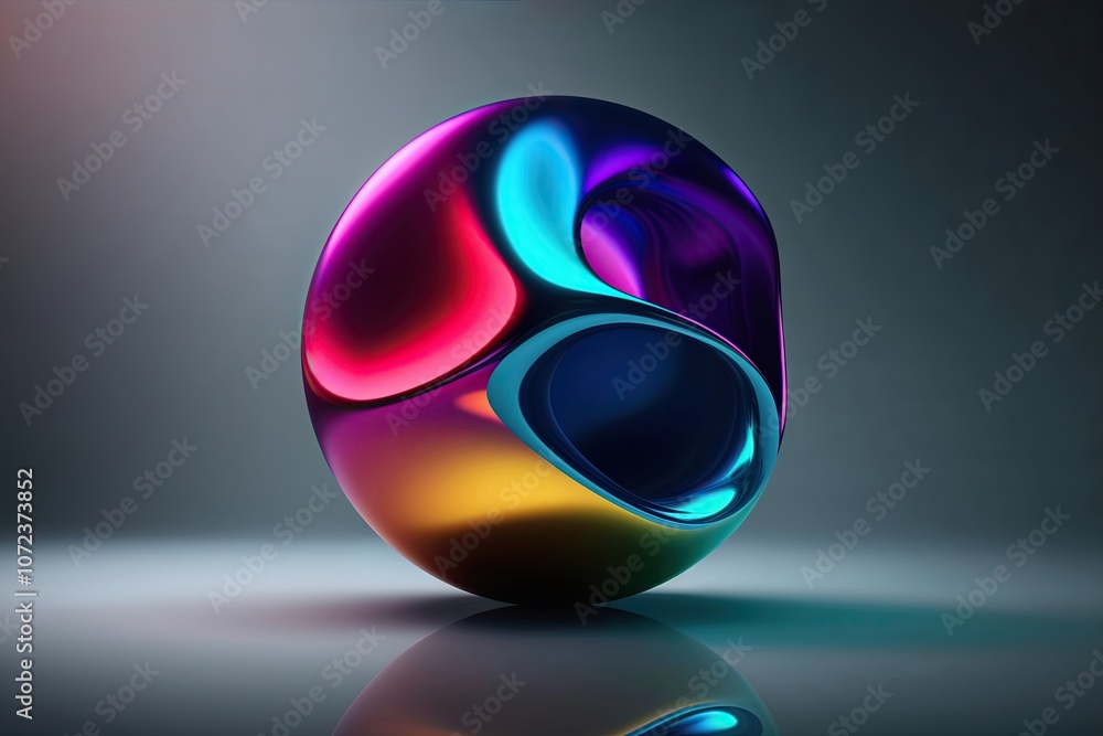 Poster futuristic abstract colorful shape with three-dimensional refraction on dark background